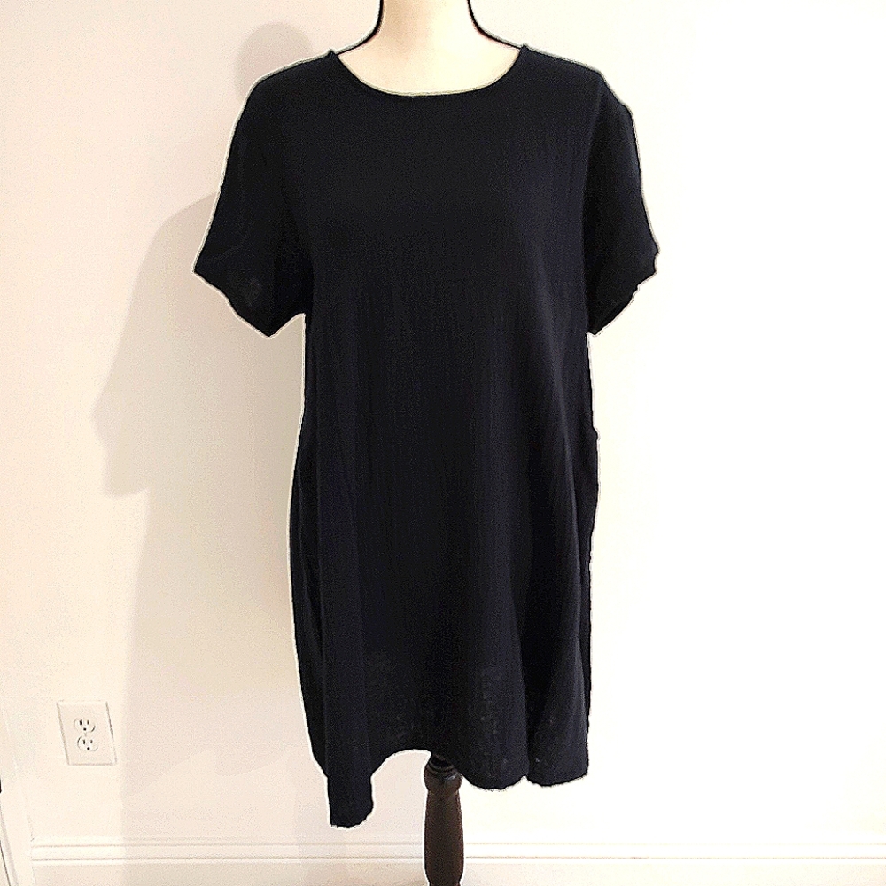 Bryn Walker Mara Tunic Black Gauze Lagenlook Oversized XS NWT